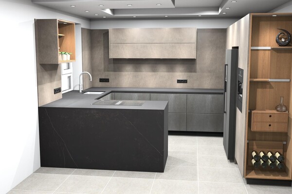 © Studio Stricker, offene Küche, mit offenen Regal an der Stirnseite